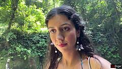 Teen gets cum covered face in public locker room and cumwalk at waterfall.