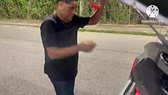 The wife trains her husband on the street