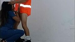 Beautiful Nurse Seduces Cleaner Office Fuck!