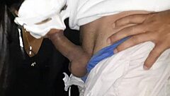 Ebony slut gives anal blowjob for 40 reais creampie