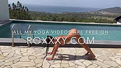 Naked sensual yoga! Roxy fox stretches and shows big tits during workout!