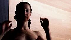 Petite MILF Diana Lark strips in bathtub, revealing curves