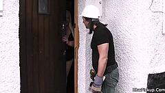 The worker fucks chubby blonde from behind with passion