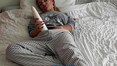 Blonde Milf With Small Waist And Fake Tits Uses Huge White Vibrator On Shaved Pussy