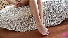 Josie plays with her tight, petite body in white lingerie