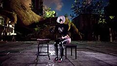 haste submissive 2b dances erotically with buttplug