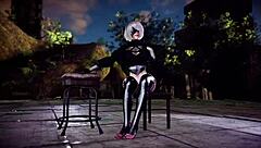 haste submissive 2b dances erotically with buttplug