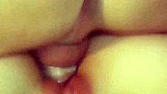 The beautiful german teen 18+ engages in dirty talk while receiving cum in mouth from monster cock close up