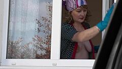 Daring woman in stockings gets soaked in pool