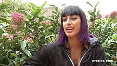 wow, exhibitionist babe toys wet pussy in public restroom