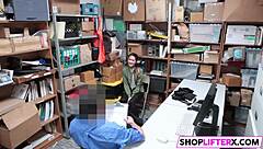 Caught shoplifting teen sucks big cock at work