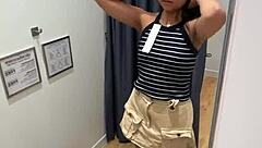 18yo Asian Sucks Cock in Fitting Room and Swallows.