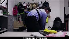 Petite latina teen caught shoplifting orgasms repeatedly during sex with guard after agreement.