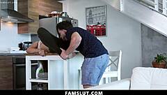 Hey, this stepsister is licking and blowing her stepbrother's big ass