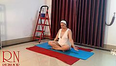 Woman wears white panties, tempting gym neighbors