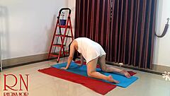 Woman wears white panties, tempting gym neighbors