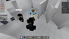 Two people explore roblox adventures and public restroom encounters