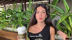 Babe does crazy cumwalk in Starbucks after blowjob in toilet