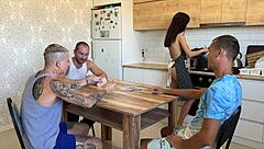 imagine losing your wife at cards and getting a triple creampie in her tight pussy on the kitchen table