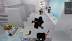 Two people explore roblox adventures and public restroom encounters