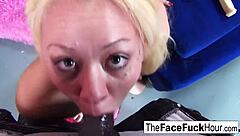 Cute Blonde Babe Endures Rough Face Fucking By Two Massive Cocks Until Cumshot