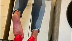 Horny European milf wears jeans, high heels,teneriffes Solo
