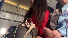 Risky public jerking off on a crowded plane with flashing