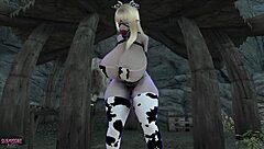 Chubby elf and orc bound tight for wild riding action. Big tits bounce hard!