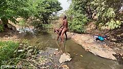 The girl was fucked by two guys in the stream