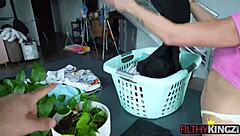 Hot girl ditches laundry for a deepthroat load 😏