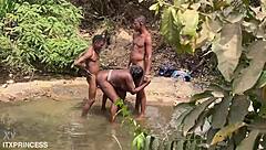 The girl was fucked by two guys in the stream