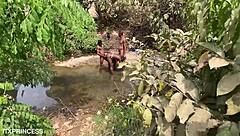 The girl was fucked by two guys in the stream