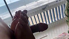 sol's feet get licked until she squirts from footjob