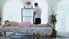 busty blonde bunny colby deepthroats her masseuse and gets fucked in doggystyle