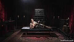 I Watch the Sadist Busty Dominatrix Tormenting the Guy with Bondage and Strapon