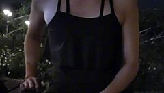 shemale ting xuan flashes cock in community garden spot