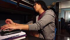 Bound toes are self-tickled in this detailed foot fetish scene with bondage elements