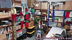 Teen thief caught sucking cock, gets facial cum in mouth