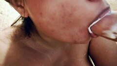 Sucking That Big Messy Milk-Filled Dildo Closeup!