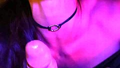 Neon night blowjob and deep throat action - POV
