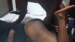 Naughty son bends over hot ebony house girl for big black cock anal doggystyle