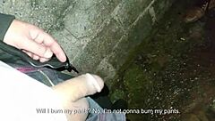 Couple in public behind church