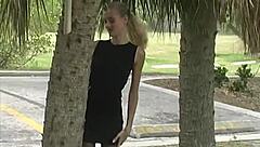 blonde amateur milf mindy flashes tits and gives handjob outdoors in public