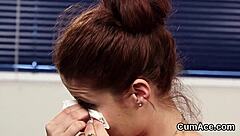 Peculiar Looker Feels Intense Pleasure Swallowing Cum In Bukkake Session