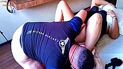 Latina wife humiliates cuckold husband with lover