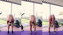 Beautiful glasses blonde milf has pleasurable approach to fitness training.