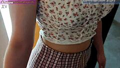 Public elevator blowjob facial cum walker