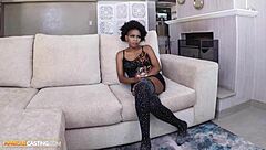 Big tits African milf interviewed at casting with white agent