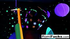 Romi Rain & Dani Share Lesbian Black-Light Fun With Big Tits