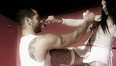 Naughty brunette fucks doggy style with her man?